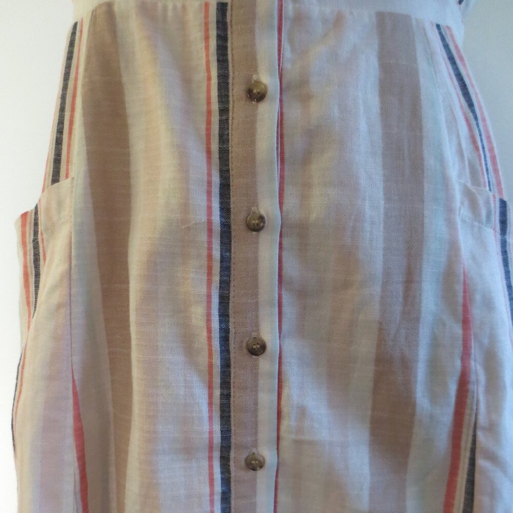 Cottage Core Button Down White & Tan Cotton Strip… - image 5